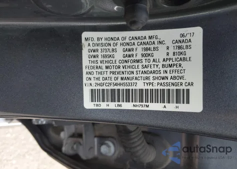 2017 Honda Civic Lx из США, поврежденный, VIN 2HGFC2F54HH553372